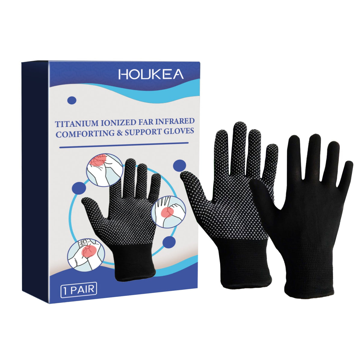 HouKea Titanium Ionized Far Infrared Comforting & Support Gloves, Relief Wrist Thumb Joint Stiffness Soreness Swelling Wrist Gloves