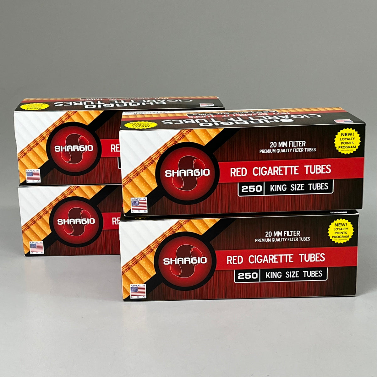 SHARGIO 100mm 250 Ct. (4 Pack) Red Cigarette Filter Tubes King Size