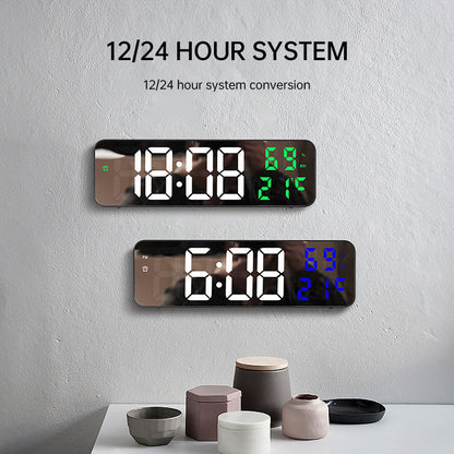 9-Inch Digital Wall Clock: Temp/Humid, Night Mode, Snooze, 12/24H, USB Plug-in LED Alarm Clock