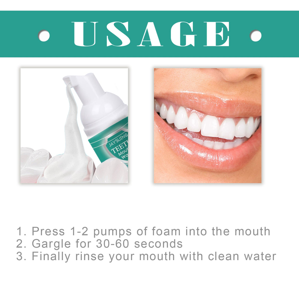 Foaming Teeth Mousse deeply cleans teeth stains, tooth yolk, gums and fresh breath