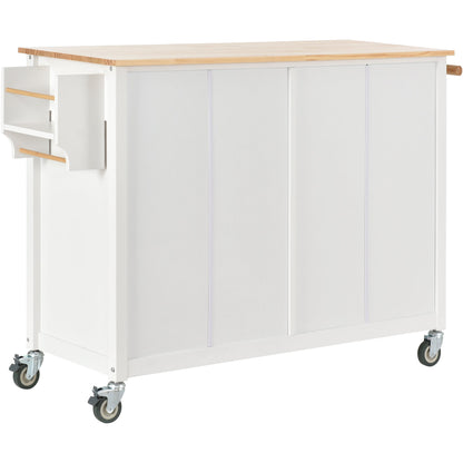 Kitchen Island Cart with Solid Wood Top and Locking Wheels 54.3 Inch Width  (White)
