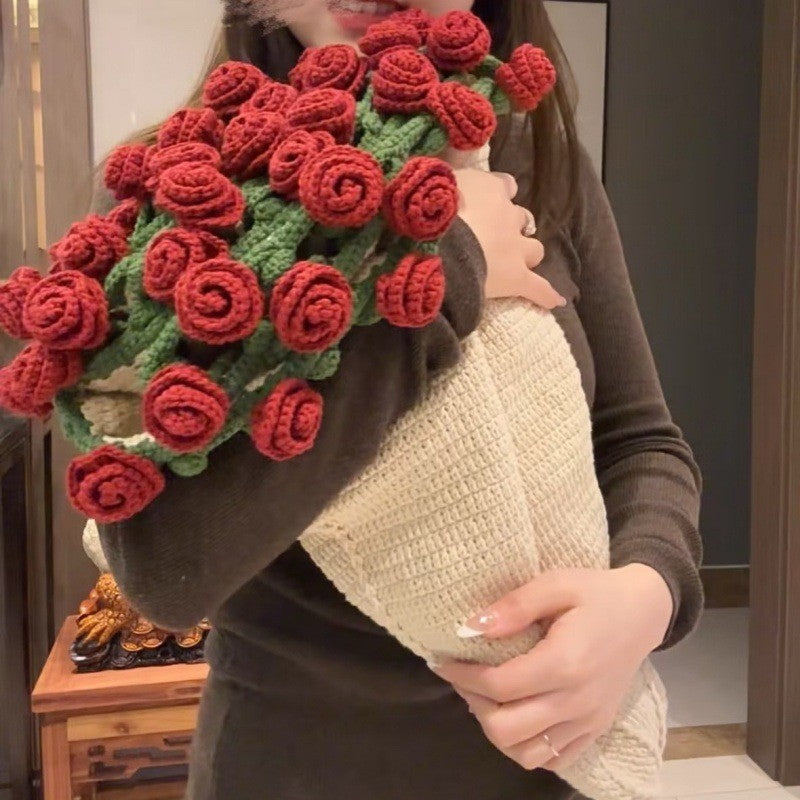 60cm New Creative Rose Bouquet Blanket (Finished), Crocheted Flower Bouquet Gift for Girlfriend