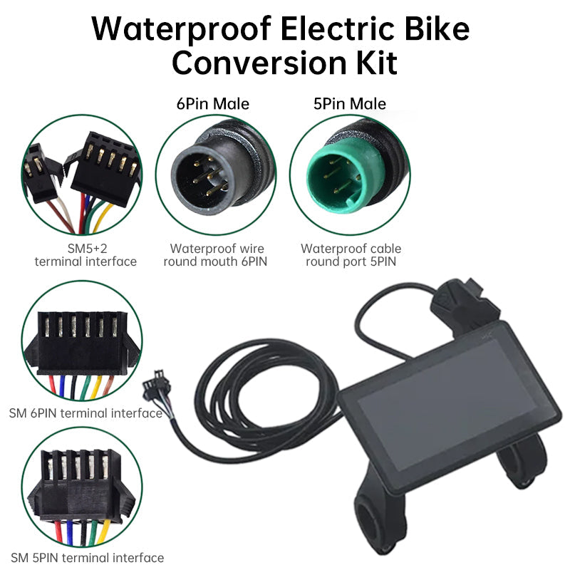 Waterproof color LCD meter H6C for e-bikes, SM/weatherproof connector, smart e-bike screen with USB.