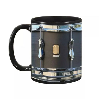 Vintage Drum Mug, 11oz. Black & White, Funny Ceramic Mug. Ideal Cool Gift for Drummers and Musicians.