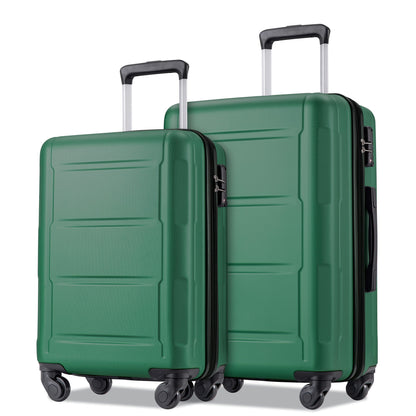 Expanable Spinner Wheel 2 Piece Luggage Set ABS Lightweight Suitcase with TSA Lock 20inch+24inch Green + Plastic