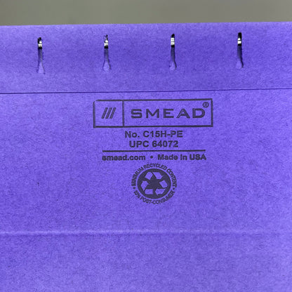 SMEAD (25 PACK) Hanging File Folders Letter Sz 1/5 Cut Tabs Purple 64072