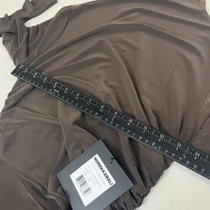 NORMA KAMALI Turtle Neck Ruched Side Drape Gown Unlined Women's S/36 Chocolate