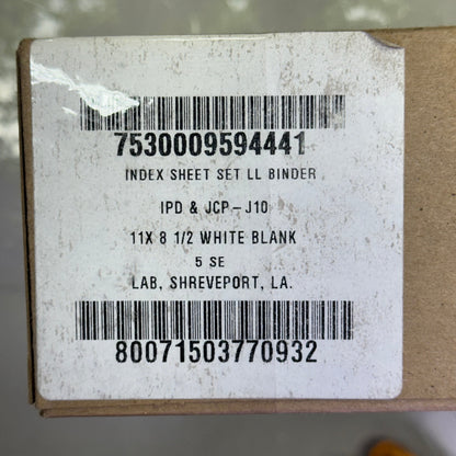 LAB INDUSTRIES (500 Sheets) Index Sheet Set Loose Leaf Binder 11" x 8.5" White 7530009594441