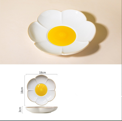 Creative Sun Egg Ceramic Bowl and Dish Set Cute Rice Bowl, Plate, Handle, Plate, Tableware, Home Breakfast Soup Plate