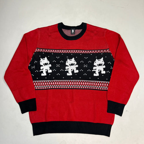 MONSTERCAT Records Holiday Intarsia Pullover Sweater Men's Sz XL Deep Red/Black