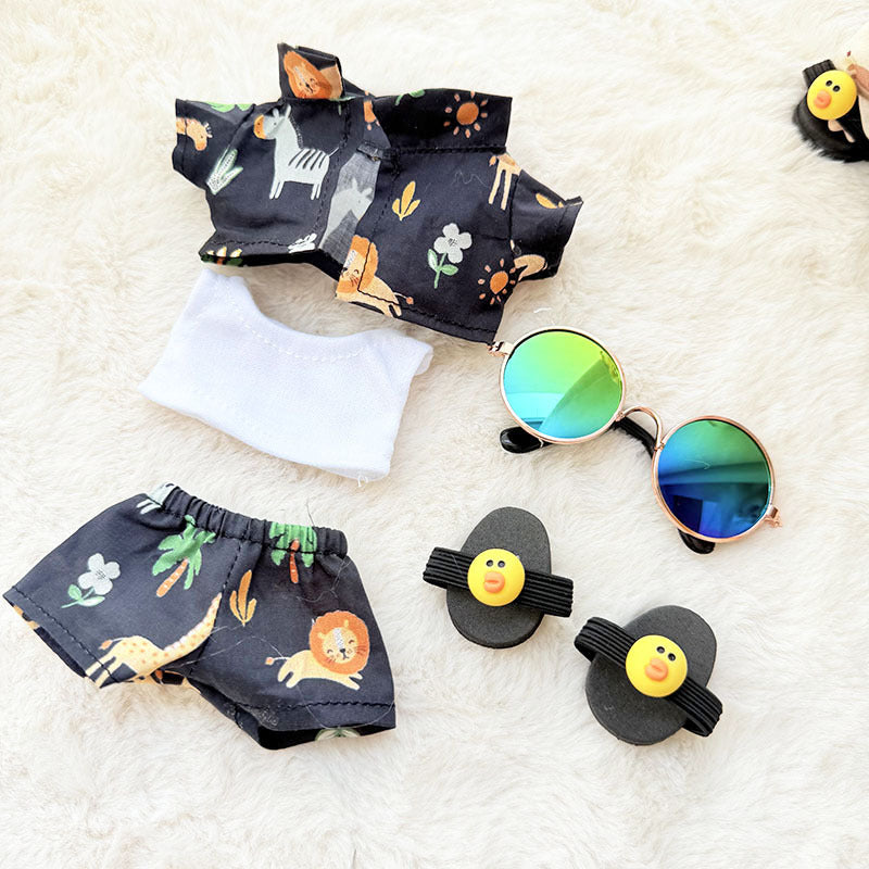 Only clothes/Labubu clothes pendant Labubu sitting party clothes beach glasses set