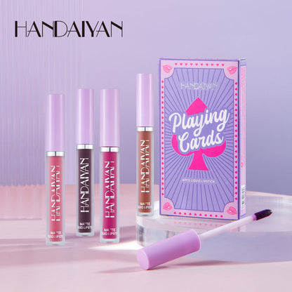 HANDAIYAN Playing Card Lipstick Set Of 4 Matte Matte Non-Stick Cup Lipstick Lipstick