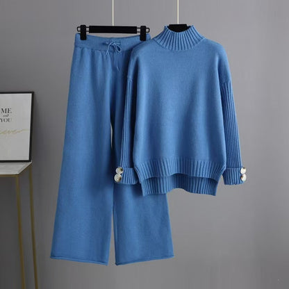 Women's Loose-fitting Half-turtleneck Knitted Set