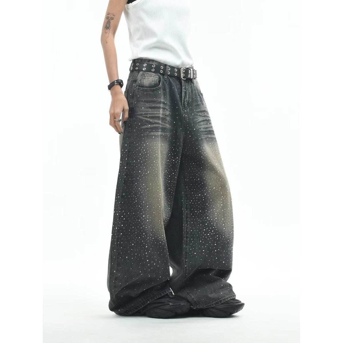 Baby's-breath Scimitar Denim Loose Straight-leg Pants