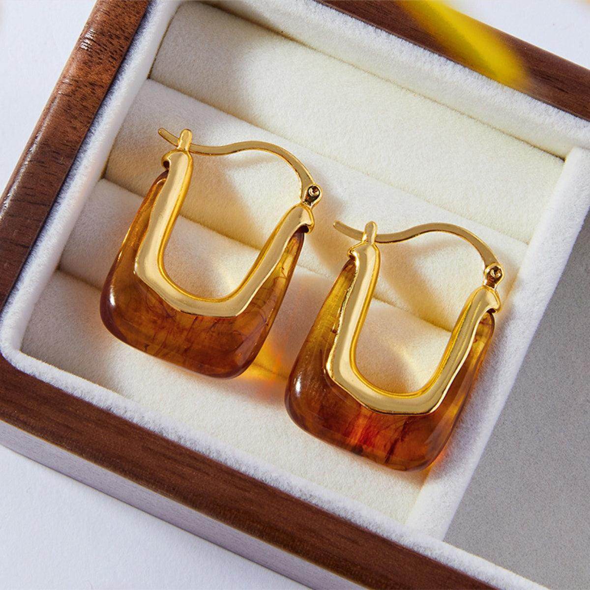 Resin Copper U Shape Earrings for Elegant Style 1 Pair