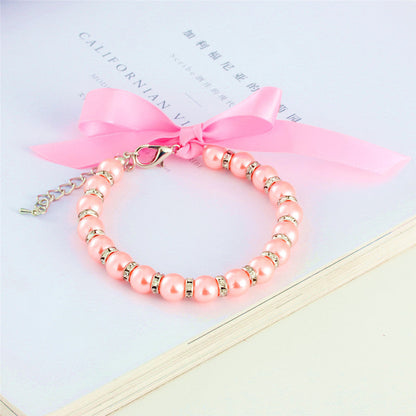 Striped Fashion Pearl Necklace Pet Collar
