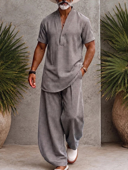 Plaid Top Shirt And Casual Pants Set