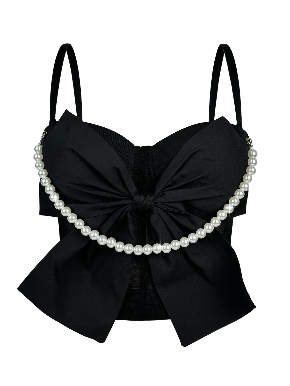 Summer New Pearl Bow Camisole Stylish Versatile Fishbone Corset Slim Fit Elegant Top