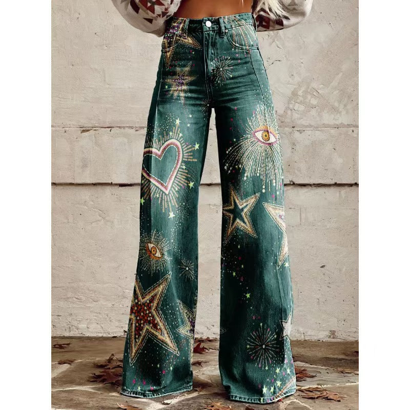 Women's Casual Wide-leg Pants Low-rise Denim Straight-leg Style