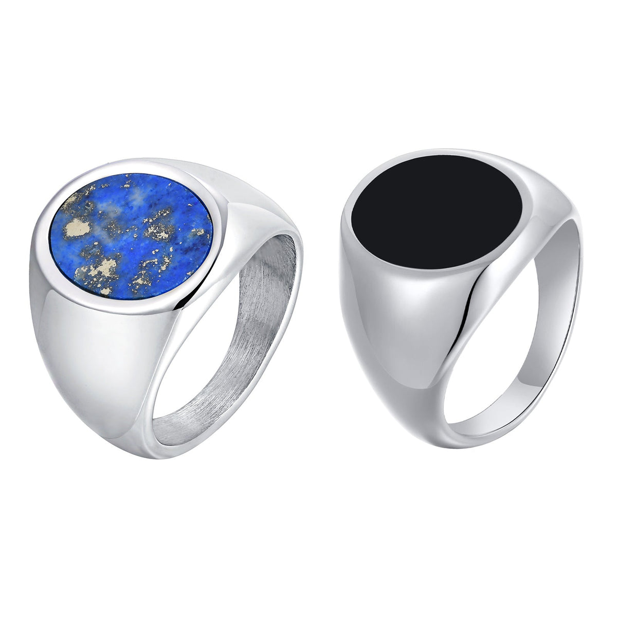 Stainless Steel Lapis Lazuli Oil-drop Natural Tigers Eye Stone Oval Ring