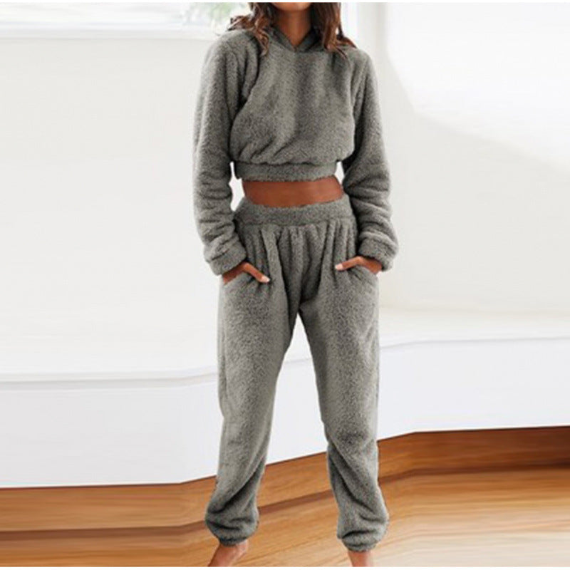 Women's Plush Hooded Casual Set
