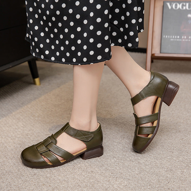 Retro Woven Chunky-heel Sandals For Women