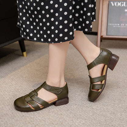 Retro Woven Chunky-heel Sandals For Women