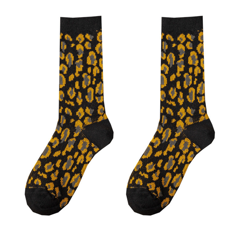 Ins Combed Cotton Mid-calf Socks Double-needle Korean-style Leopard Print