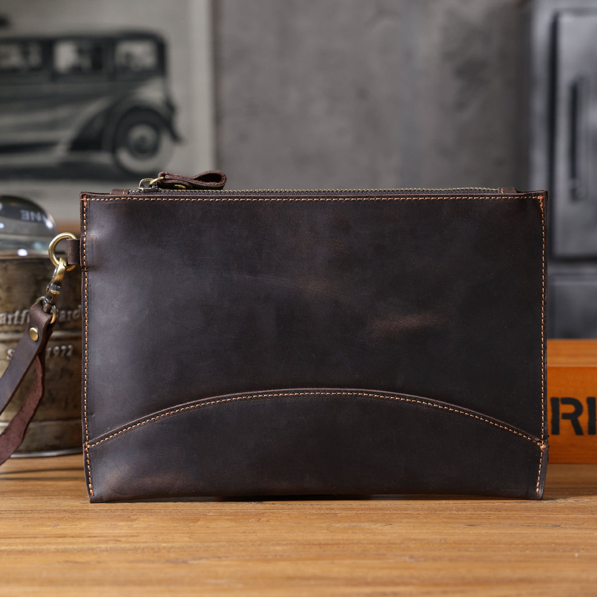 Simple Crazy Horse Leather Clutch For Men