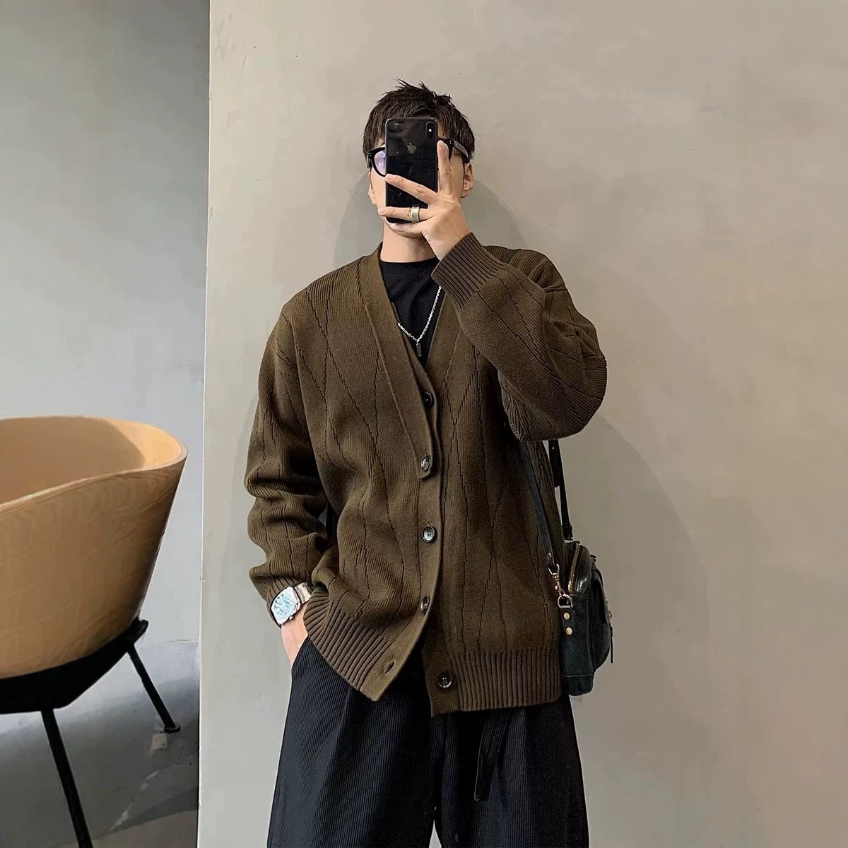 New Autumn Winter Retro Cardigan Mens Knitted Jacket Sweater