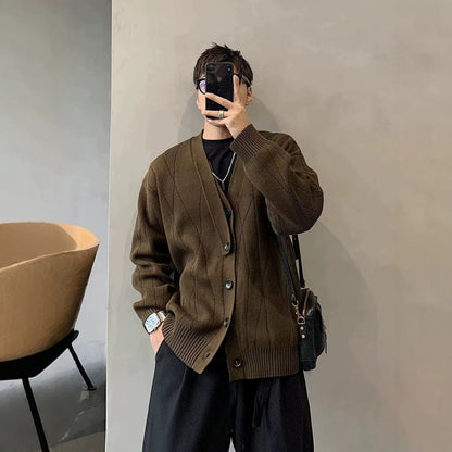 New Autumn Winter Retro Cardigan Mens Knitted Jacket Sweater