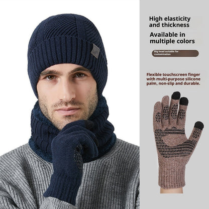 Winter New Thickened Men's Hat Scarf Gloves Three-piece Set