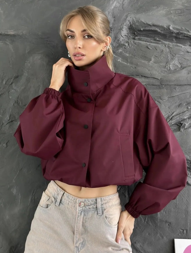 Loose-fitting Cropped Trench Coat For Petite Womens Jackets