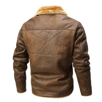 Fur-trimmed Lapel Jacket For Men, Winter Fleece-lined Coat