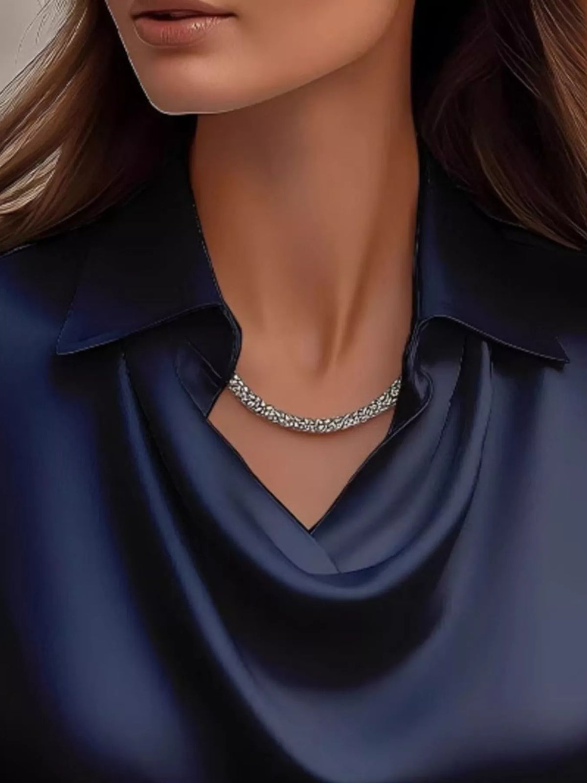 Full Size Satin Cowl Neck Long Sleeve Blouse Plus Size