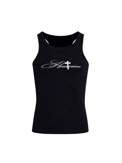Cotton White Tank Top With Cross Print For Men