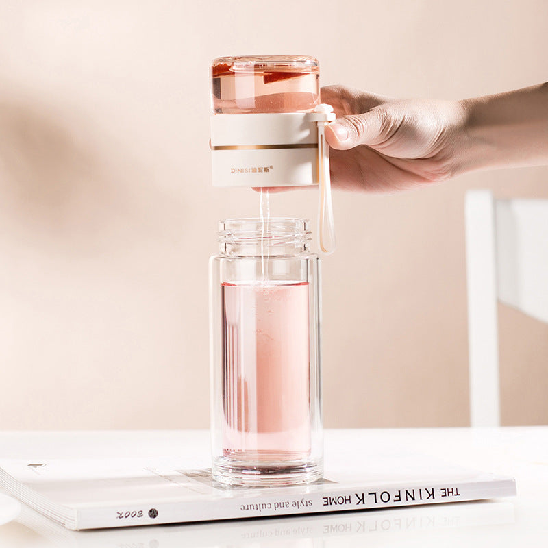 Glass Water Bottle with Tea Infuser and Double Wall