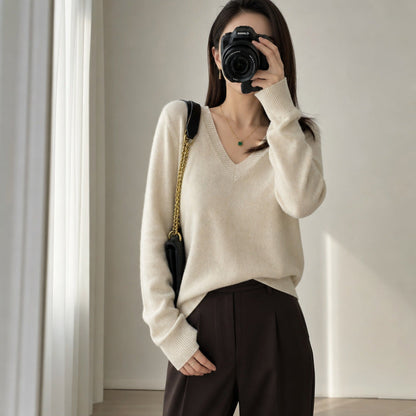 Women's V-neck Long-sleeve Pullover Knit Sweater