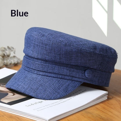 Japanese-style Retro Solid-color Flat-top Cotton-linen Sailor Hat For Women