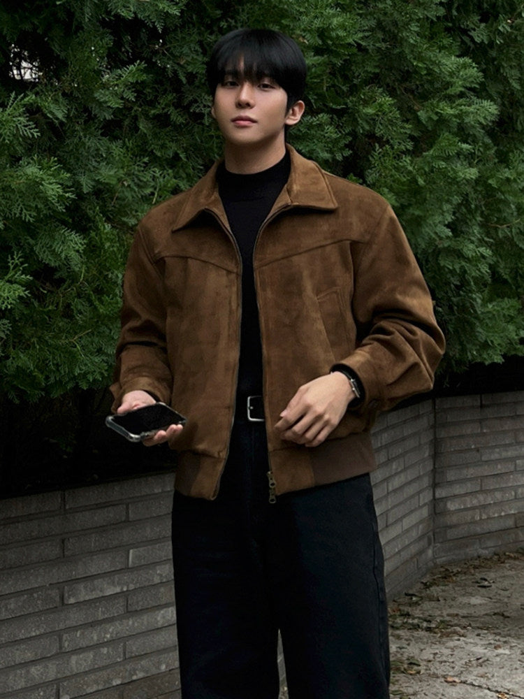 Men's Faux Suede Collared Jacket