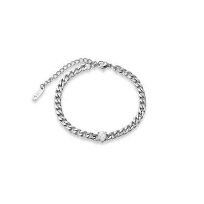 Fashion Titanium Steel Matte Chain Water Drop Zircon Bracelet Set