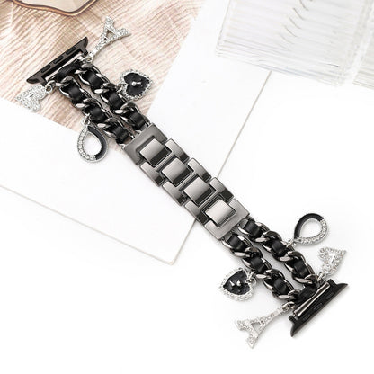 For Iwatch Strap Xiaoxiang Style Iwatch6543 Generation Denim Chain Metal BraceletXiaoxiang Style Strap