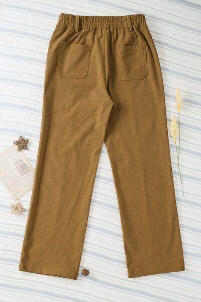 Half Elastic Waist Straight Pants for Comfortable Fit