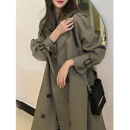 Women's Trendy Double-Breasted Trench Coat, Oversize Korean Style, Spring Clothing