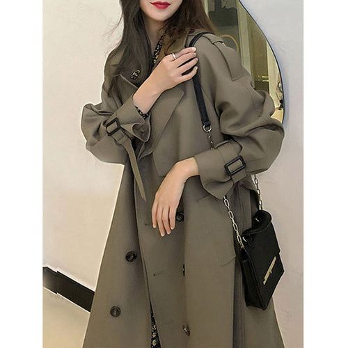 Women's Trendy Double-Breasted Trench Coat, Oversize Korean Style, Spring Clothing