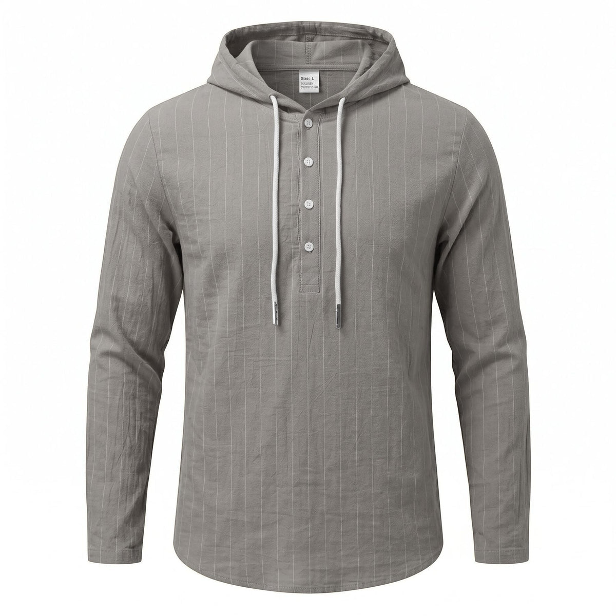 Casual Mens Loose-fit Vertical-striped Hooded Long-sleeve Shirt