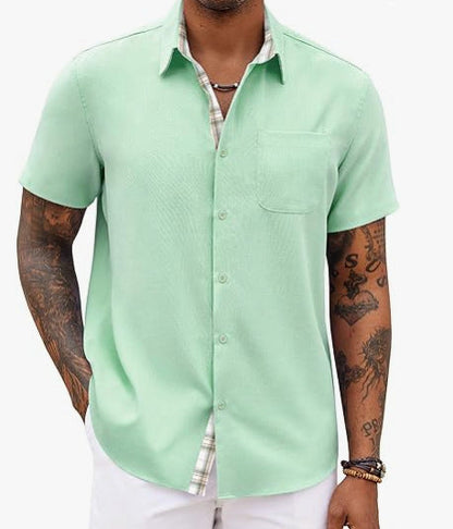 Loose-fitting Solid-color Linen Shirt For Men