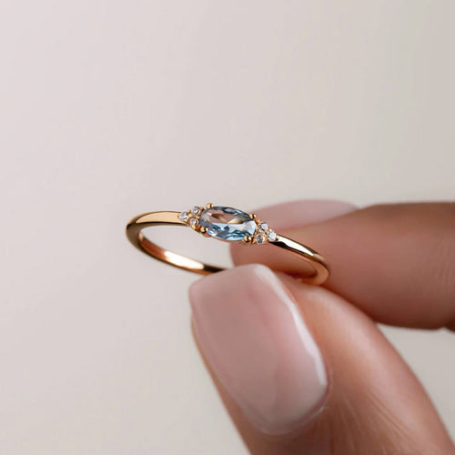 S925 Sterling Silver Blue Stone Horse Eye Engagement Ring