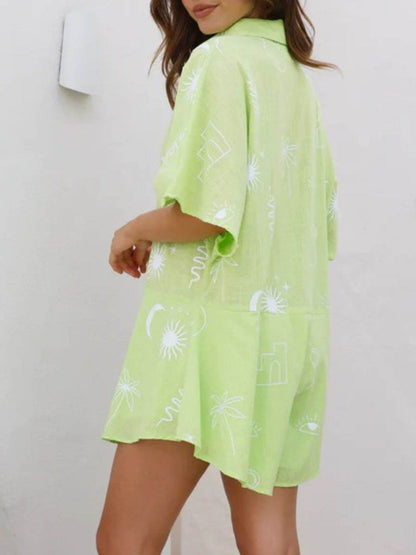 Printed Collared Neck Half Sleeve Romper