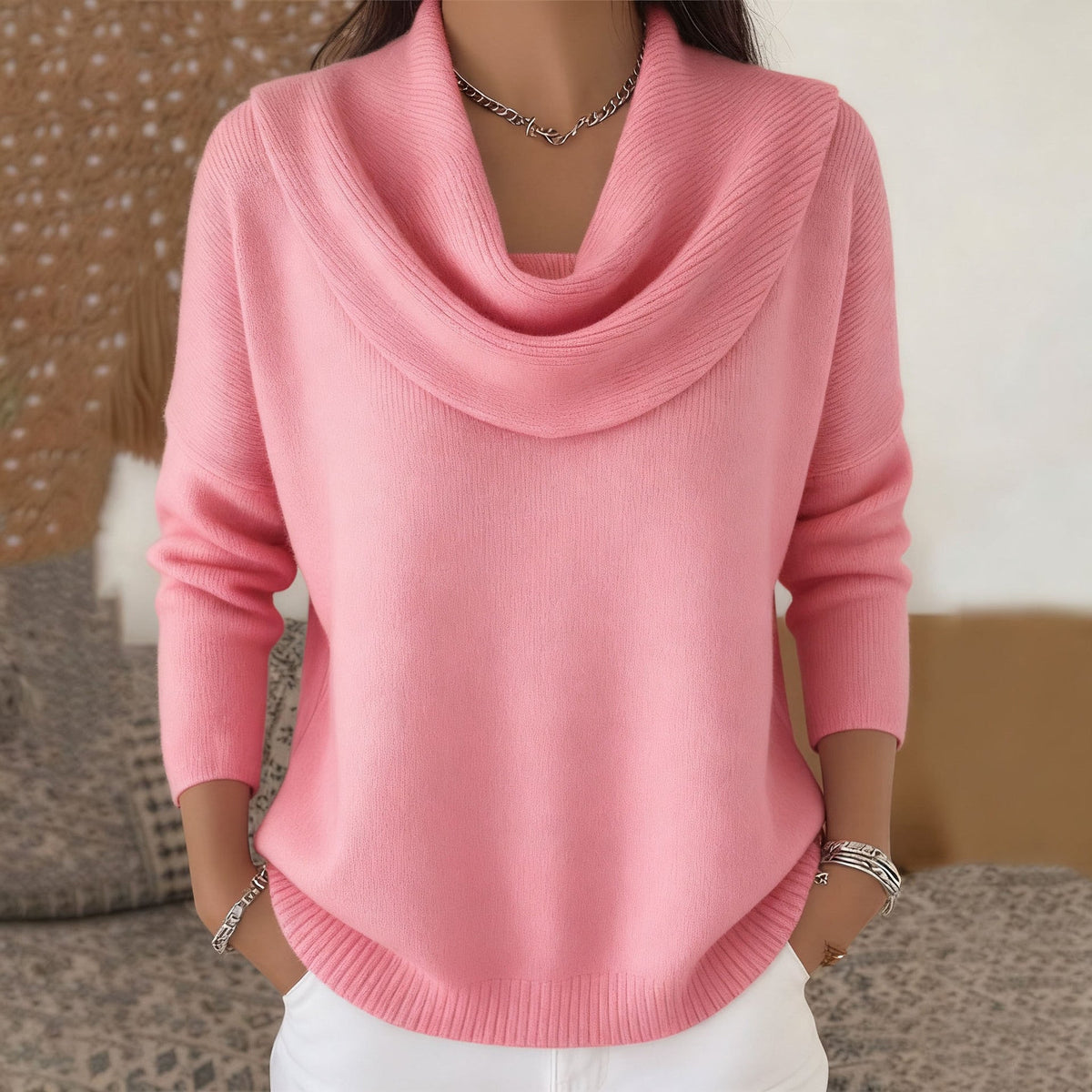 Long Sleeve Knit Sweater Casual Warm Solid Color Pullover Top For Autumn Winter Clothing